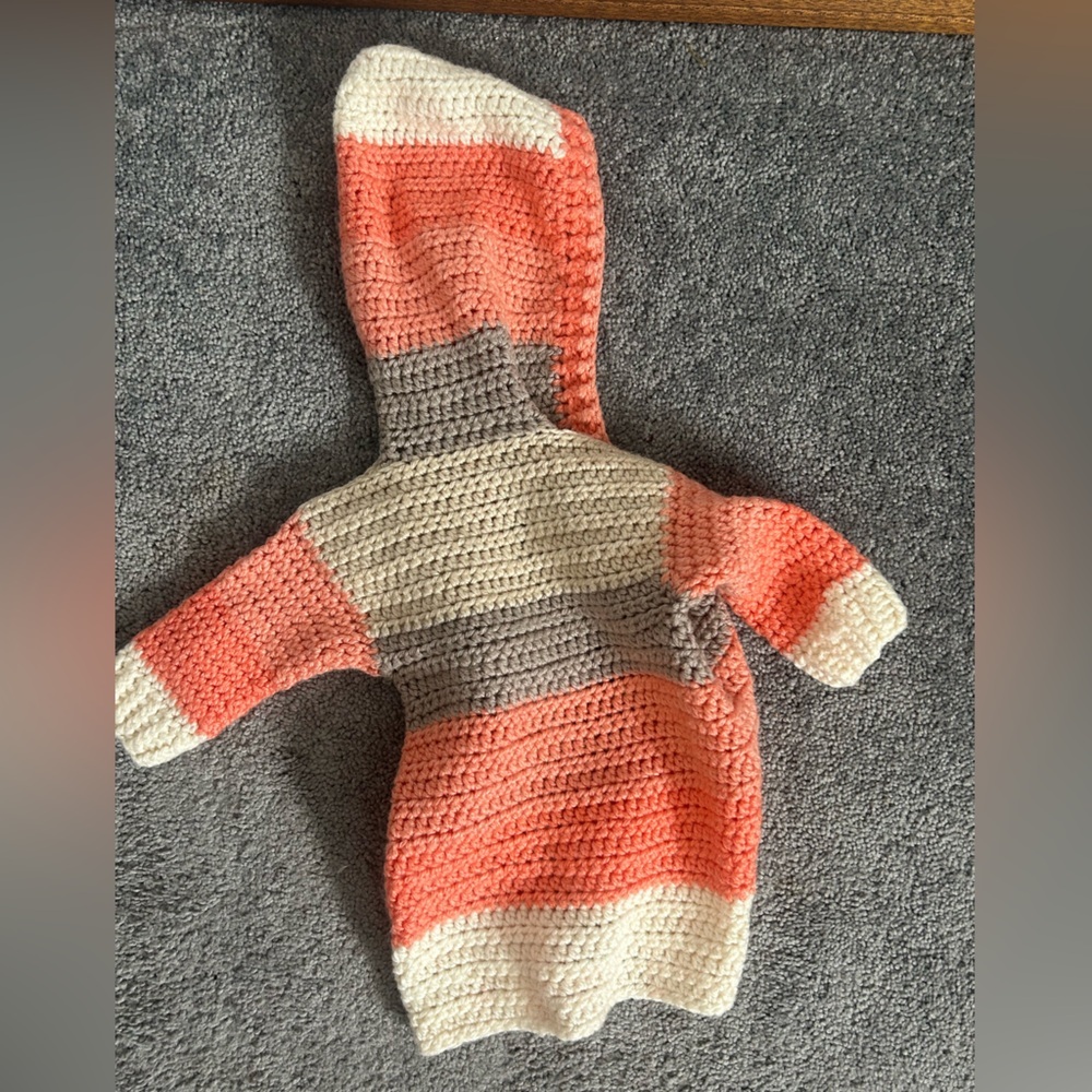 Handmade Striped Crochet Hooded Duster Sweater - Picture 2 of 4